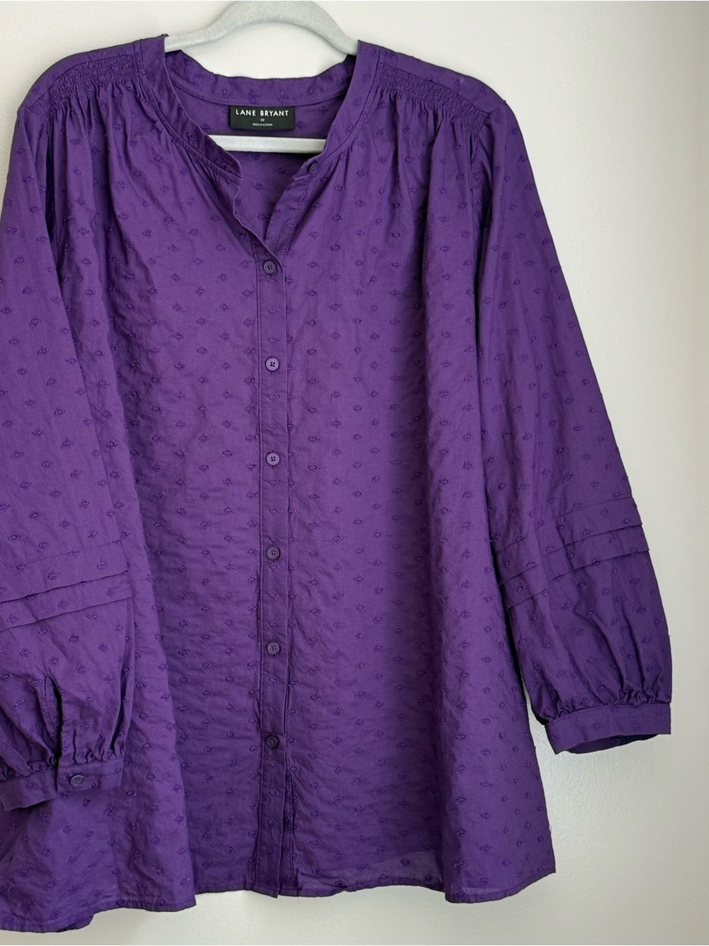 Lane Bryant Deep Purple Button-Front Peasant Top